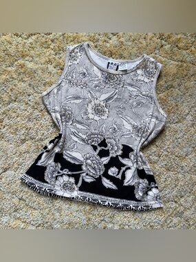 Black & White Floral Beaded Tank Top